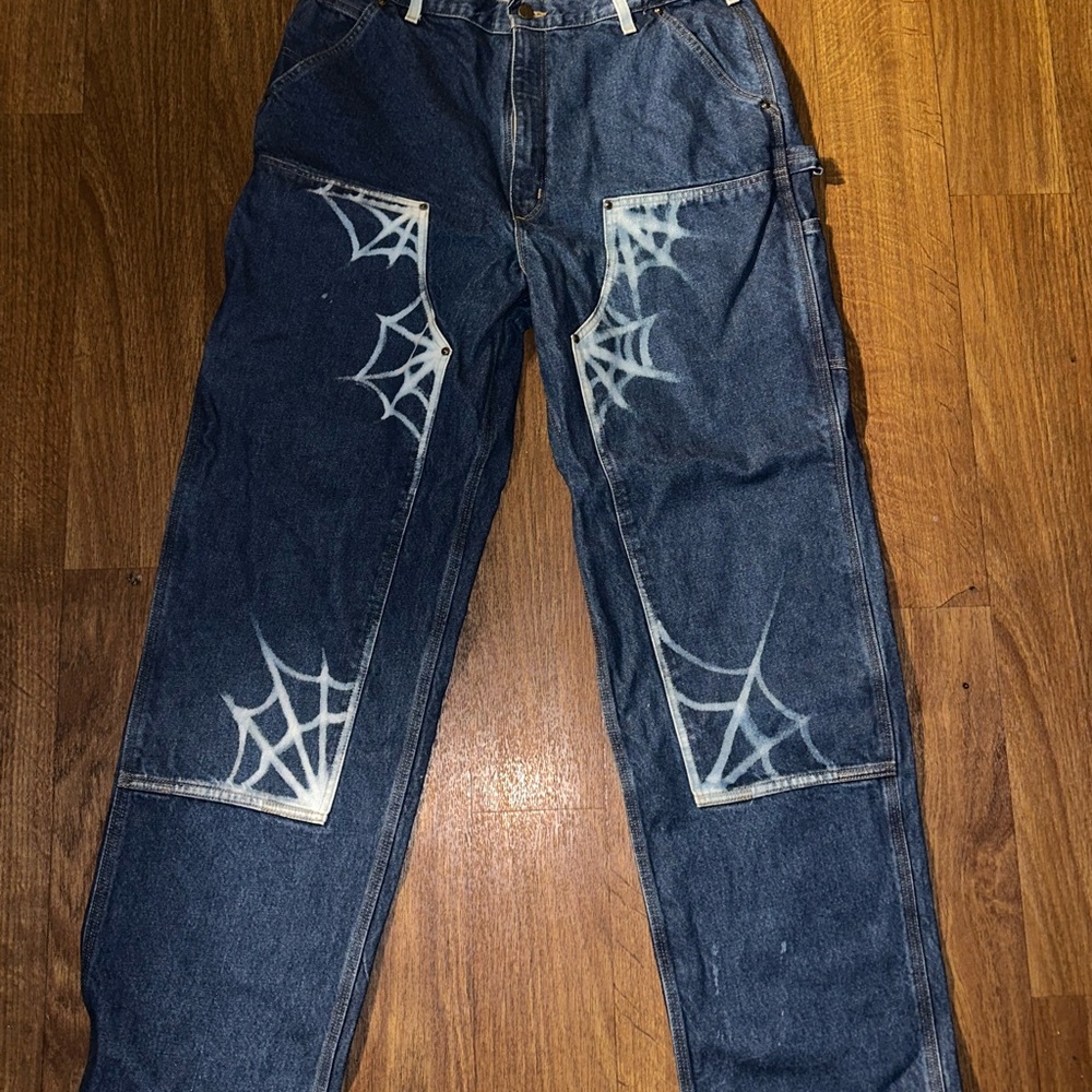 Carhartt bleached carpenter Blue Jeans with Web Design size 38/36